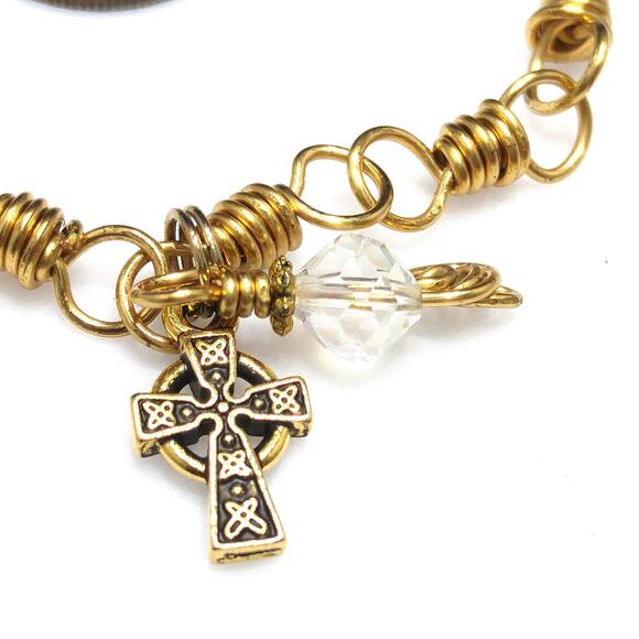 Handmade Wire Wrapped Bracelet, Celtic Cross Charm - Picture 3 of 10